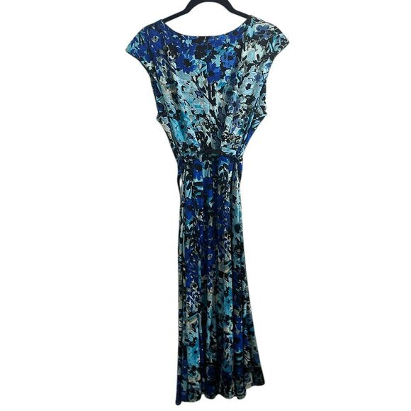 Connected Apparel Maxi Dress 12 Blue Floral Belted Cap Sleeve - Picture 2 of 3